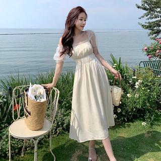 beige dress plus size puff sleeve dress summer midi dress for women ...