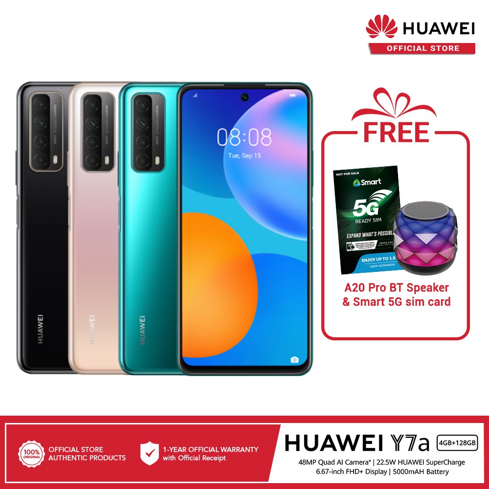 Huawei Y7a 4GB RAM 128GB ROM with Free A20 Pro BT Speaker & Smart 5G