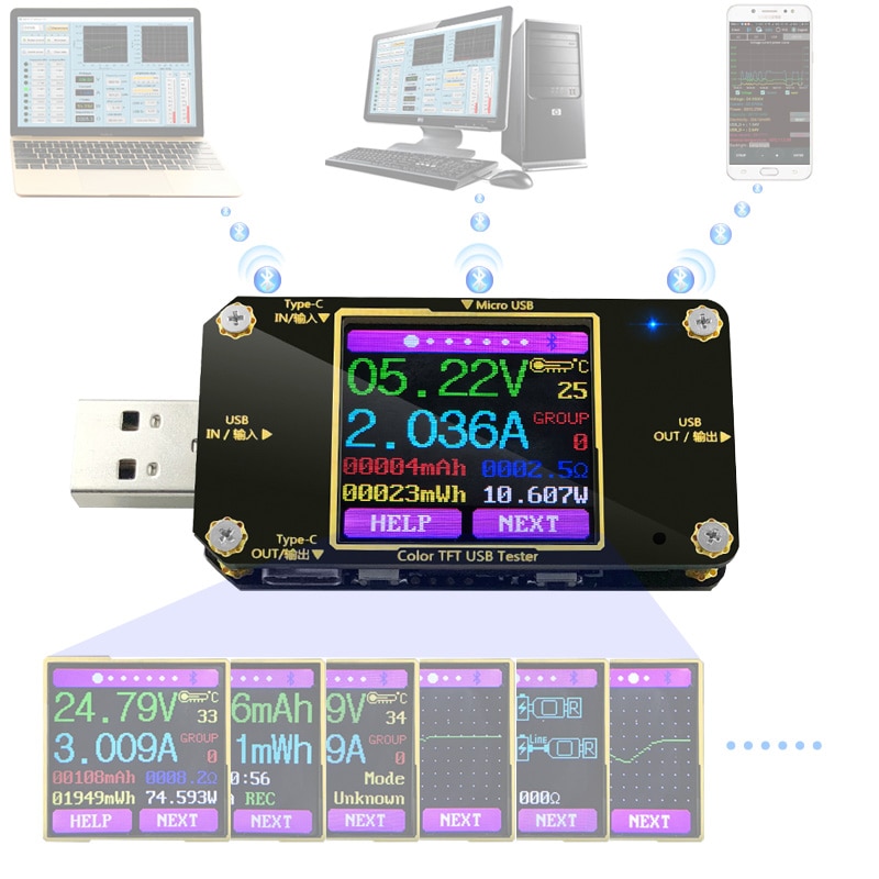 A3 USB Tester Color Bluetooth Type-C Digital Voltmeter Dc Voltage ...