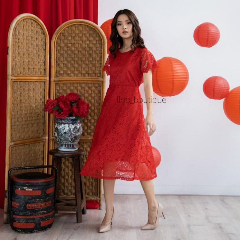 MERAH XING LACE DRESS - CLASSIC RED CHINESE NEW YEAR DRESS WITH BRUCADE ...