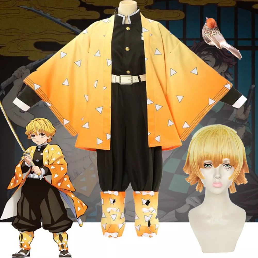 Anime Demon Slayer Adult Kids Agatsuma Zenitsu Cosplay Costume Kimetsu ...