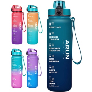 ARUN 1000ML BPA Free Motivational Sports Water Bottle Leakproof Tritan Frosted Plastic Water Jug