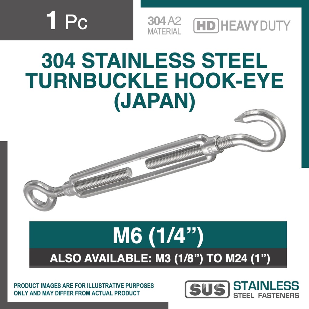1pc SS304 Stainless Steel Turnbuckle Hook-Eye (Japan) / SS JIS