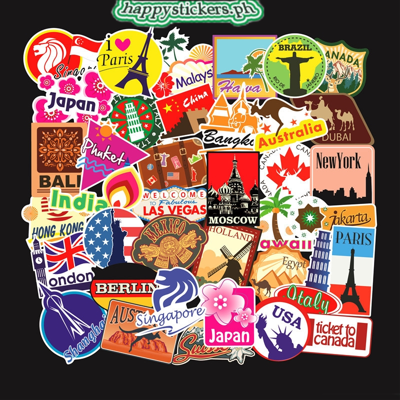 100pcs World Country Famous Interest Stickers Waterproof Graffiti ...