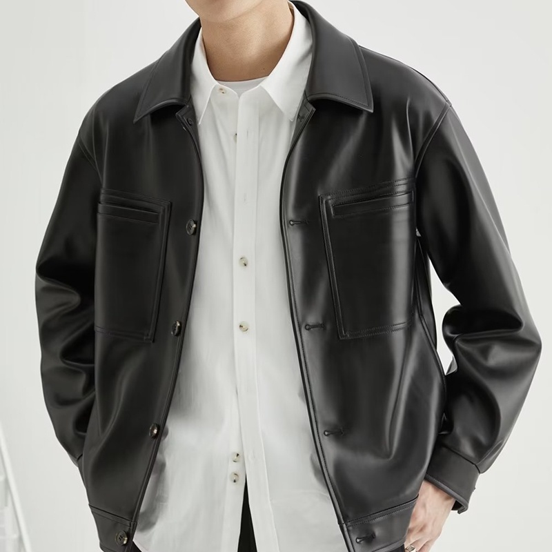 Autumn Men's Leather Jacket Trendy Lapel Casual Short American New ...