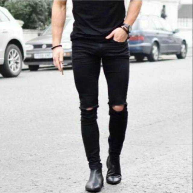 Black jeans with rip best sale in knee