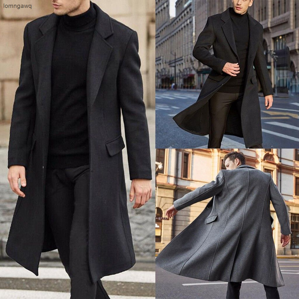 Men s Long Wool Coat In Smooth Color British Style Shopee Philippines