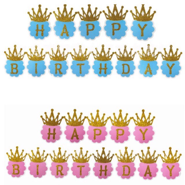 Happy Birthday Banderitas Crown design with Glitters Banner Party Decor ...