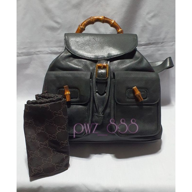 Vintage GUCCI Bamboo Black Leather Backpack | Shopee Philippines