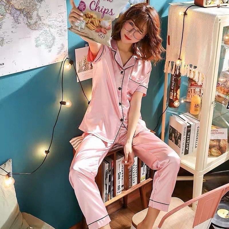 DanceeMangoo New Sale Women Home Wear Spring Summer Short Sleeved Women  Pajamas Set Long Pant Pyjamas Sets Cotton Leisure Sleepwear Set