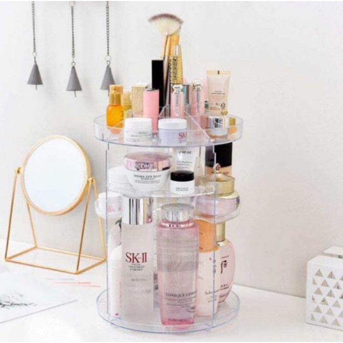 Ready Stock】❂360° Rotating Makeup Organizer Spinning Make Up Box Storage  Brush Rack shelf Holder