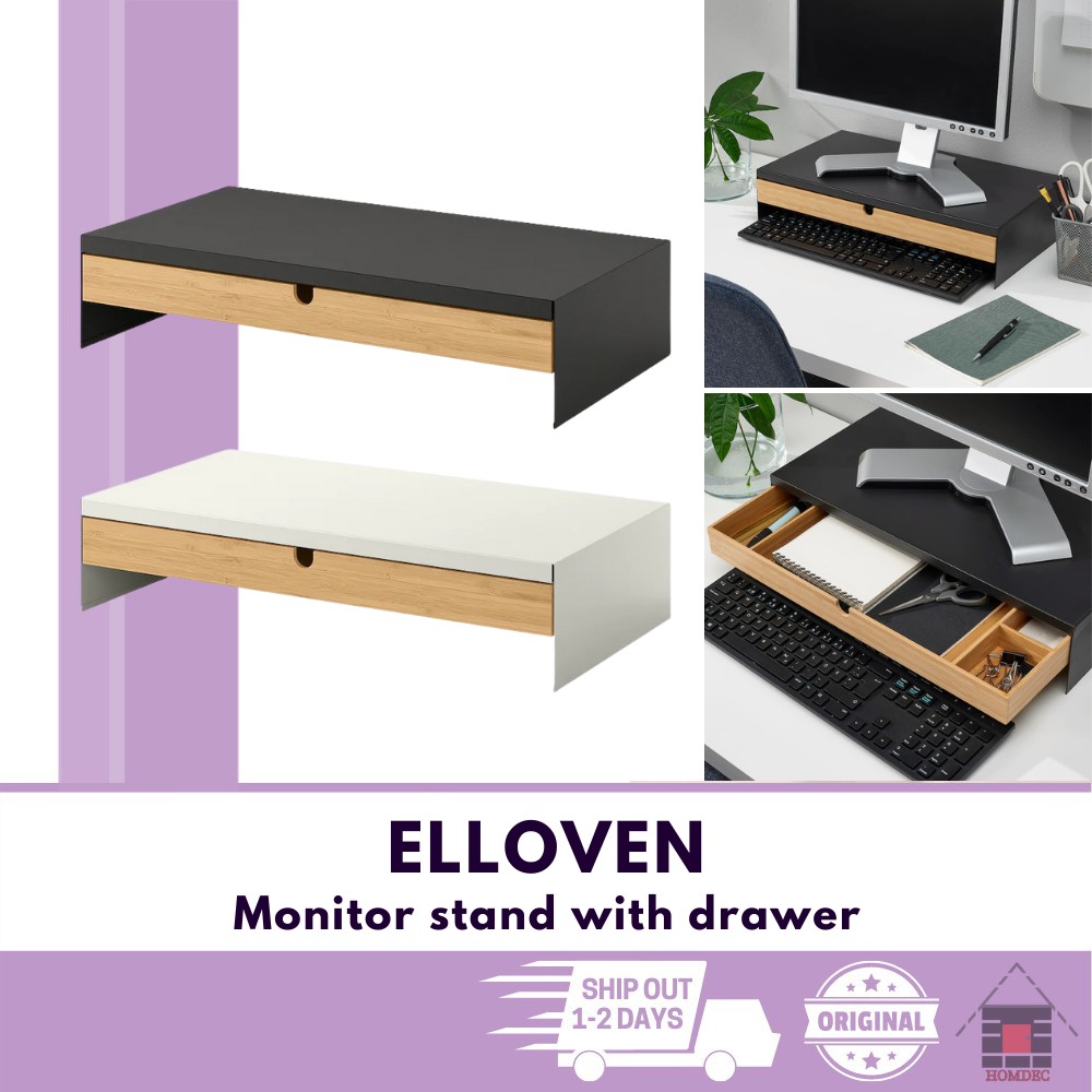 IKEA ELLOVEN Monitor stand with drawer, anthracite/white, desk organizer Shopee Philippines