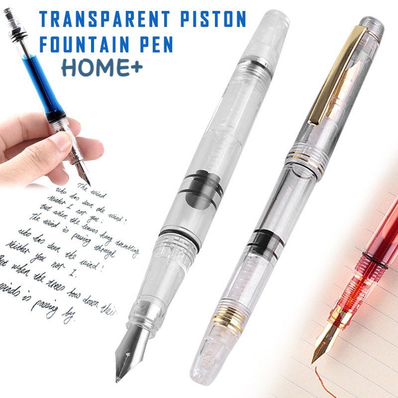 【COD】Transparent Piston Fountain Pen Clear Ink Pen EF F Nib Extra Fine ...