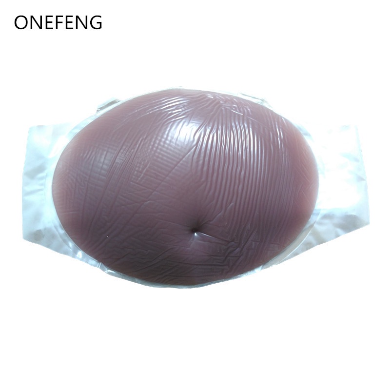 ONEFENG 100% Silicone Belly Brown Fake Pregnant Belly Realistic Props ...