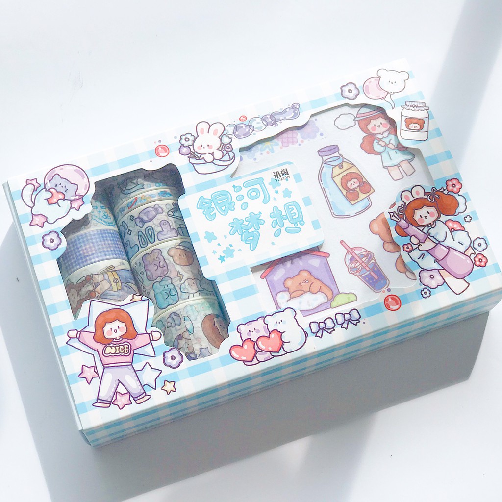Set of 10 sticker sheets + 10 rolls of washi tape stickers to decorate ...