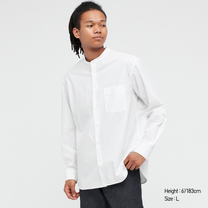 KEMEJA Uniqlo Shirt Broadcloth Shirt Extra Fine Cotton Upright Collar ...