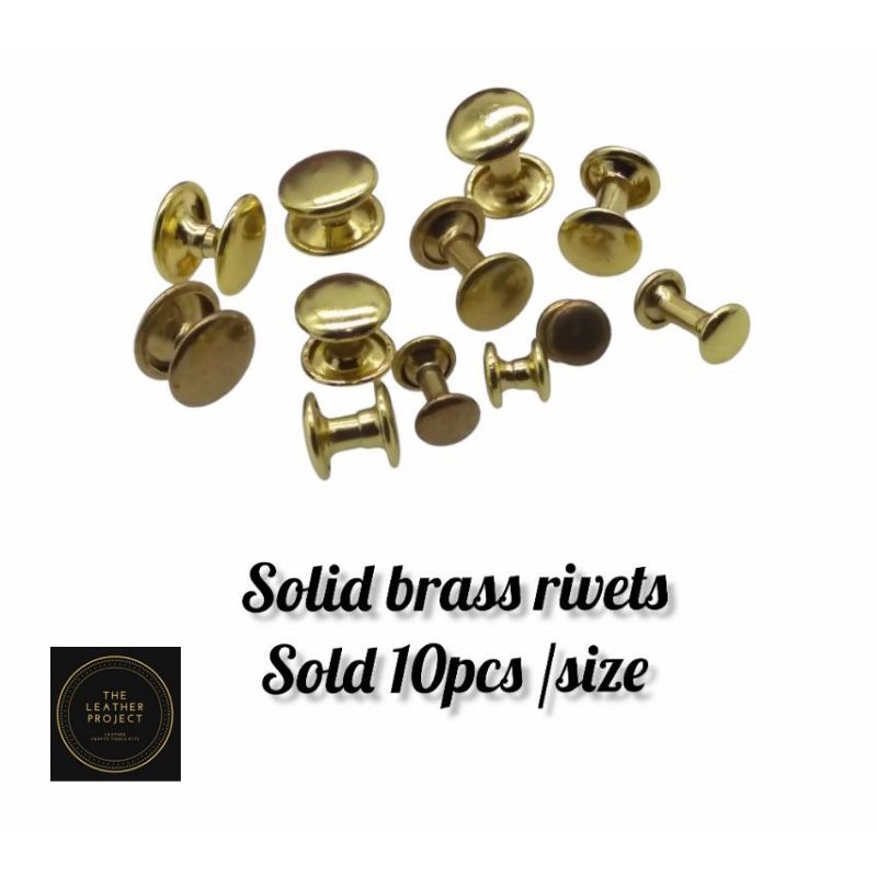 The Leather Project Solid Brass Double Cap Rivets 6mm, 8mm, 9mm, 10mm