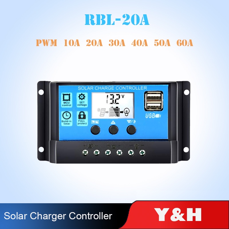 Y&H 20A PWM Solar Charge Controller 12V/24V Battery Regulator Solar ...