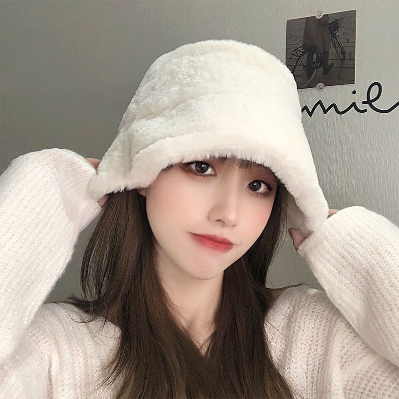 Furry bucket hat fashion cap for women cute bucket hats caps korean ...