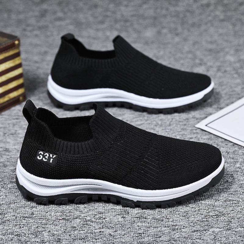 Black Rubber Shoes for Man Slip On Loafer Flats Male Comfortable ...
