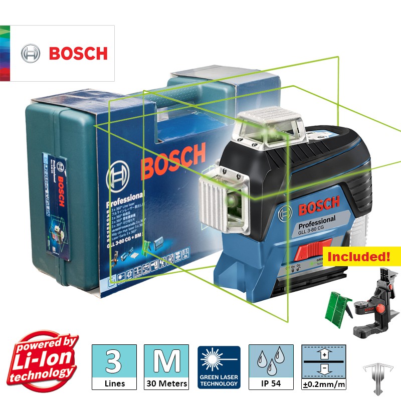 Bosch GLL 380 CG + BM 1 Professional 360 degree Green Line Laser Level