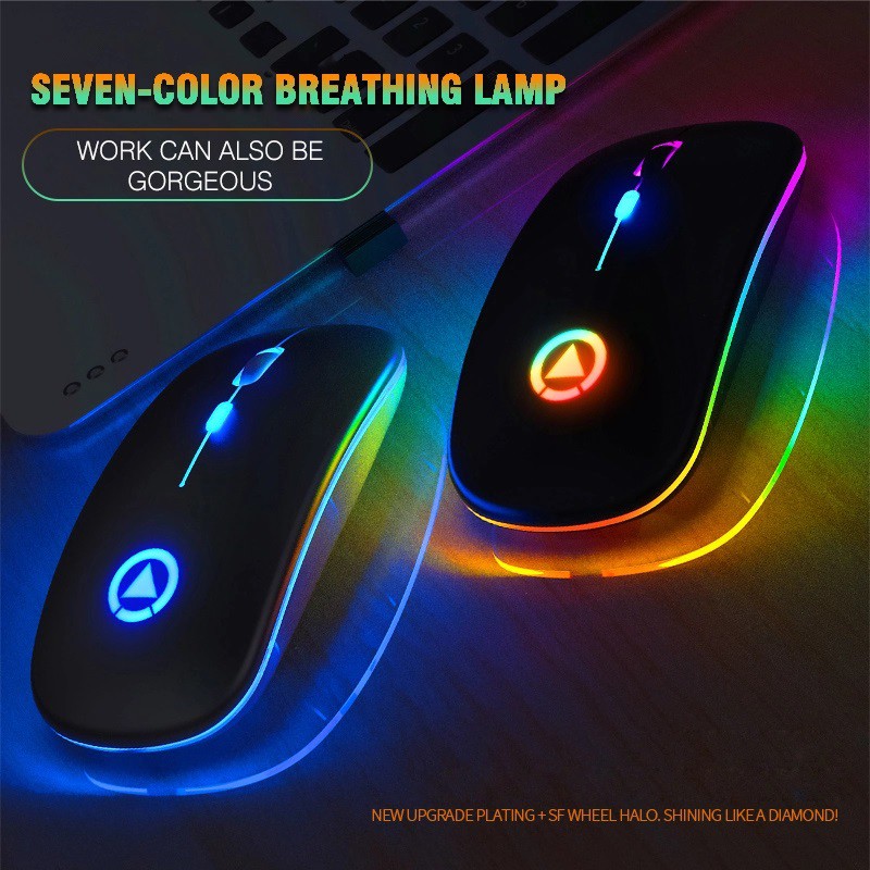  Wireless Gaming Mouse Rechargeable with Silent Rainbow