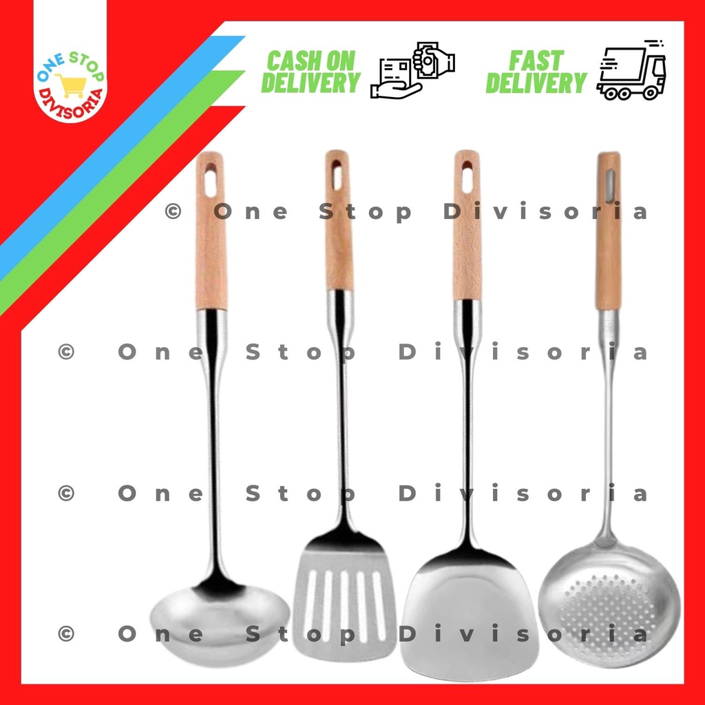 304 Stainless Steel Cooking Ladle Spatula, Wooden Handle Soup