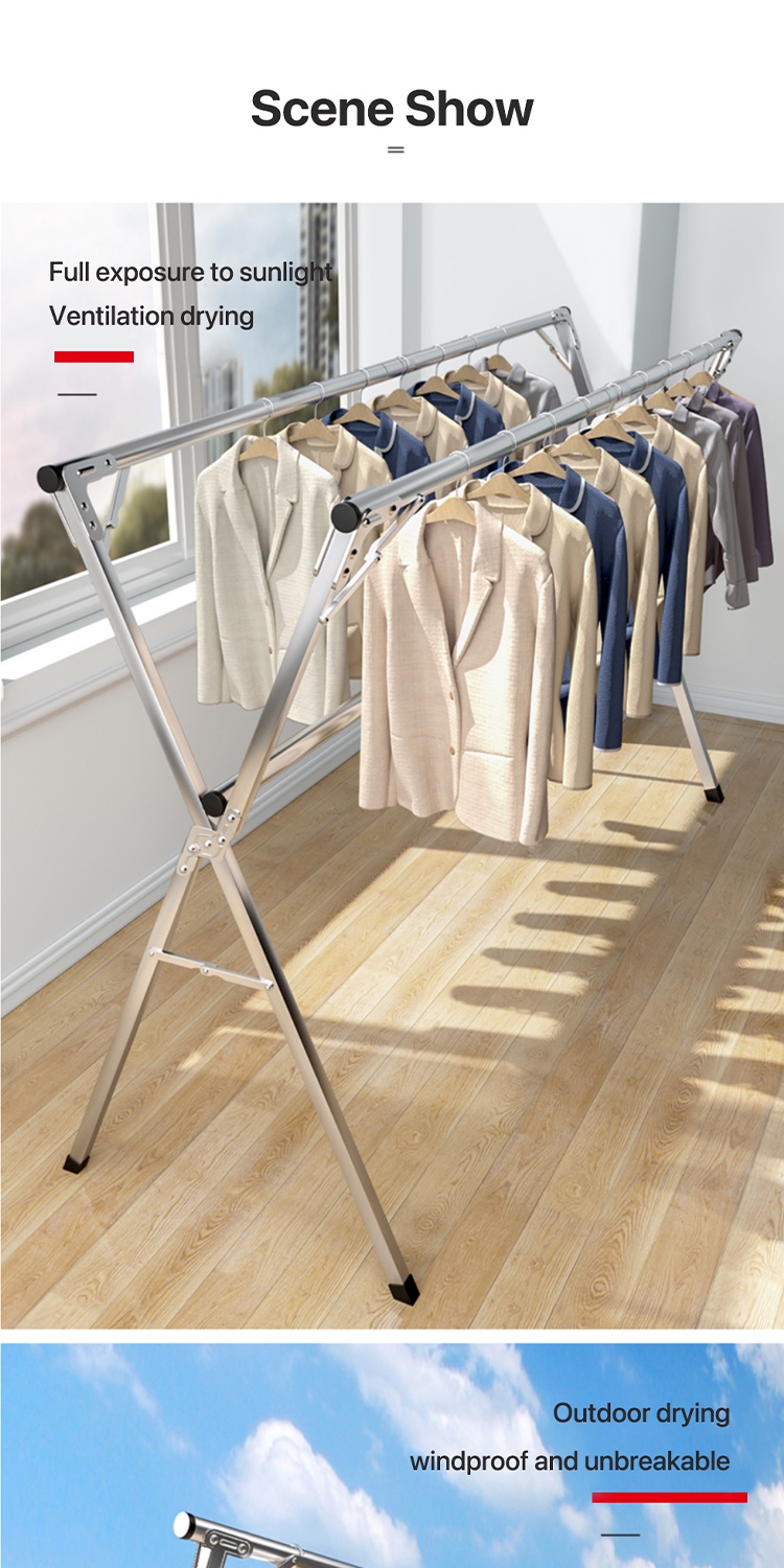 Joybos [Reinforcement] Foldable Sampayan Stainless Clothes Rack for ...