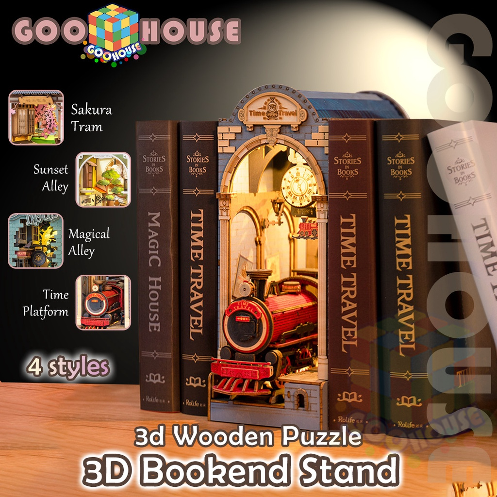 3d Wooden Puzzle For Adults Wooden Bookend Stand Bookshelf DIY Building ...