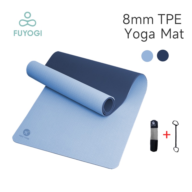 FUYOGI Yoga Mat Thickened TPE 8MM Non Slip Workout Exercise Fitness ...