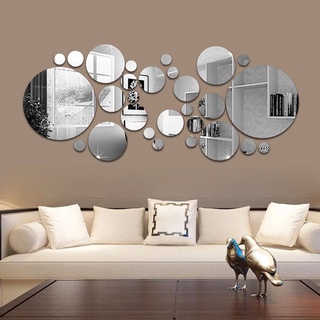 6pcs Flexible Mirror Sheets Self-Adhesive Plastic Mirror Tiles Non-Glass Mirror Wall Stickers for Home Decoration, 6 x 6 Inches, Silver
