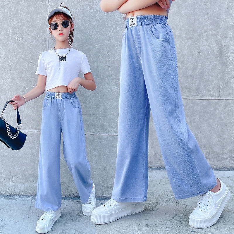 Big kids jeans wide leg pants loose children s long pants girls summer thin style outerwear summer clothes Shopee Philippines