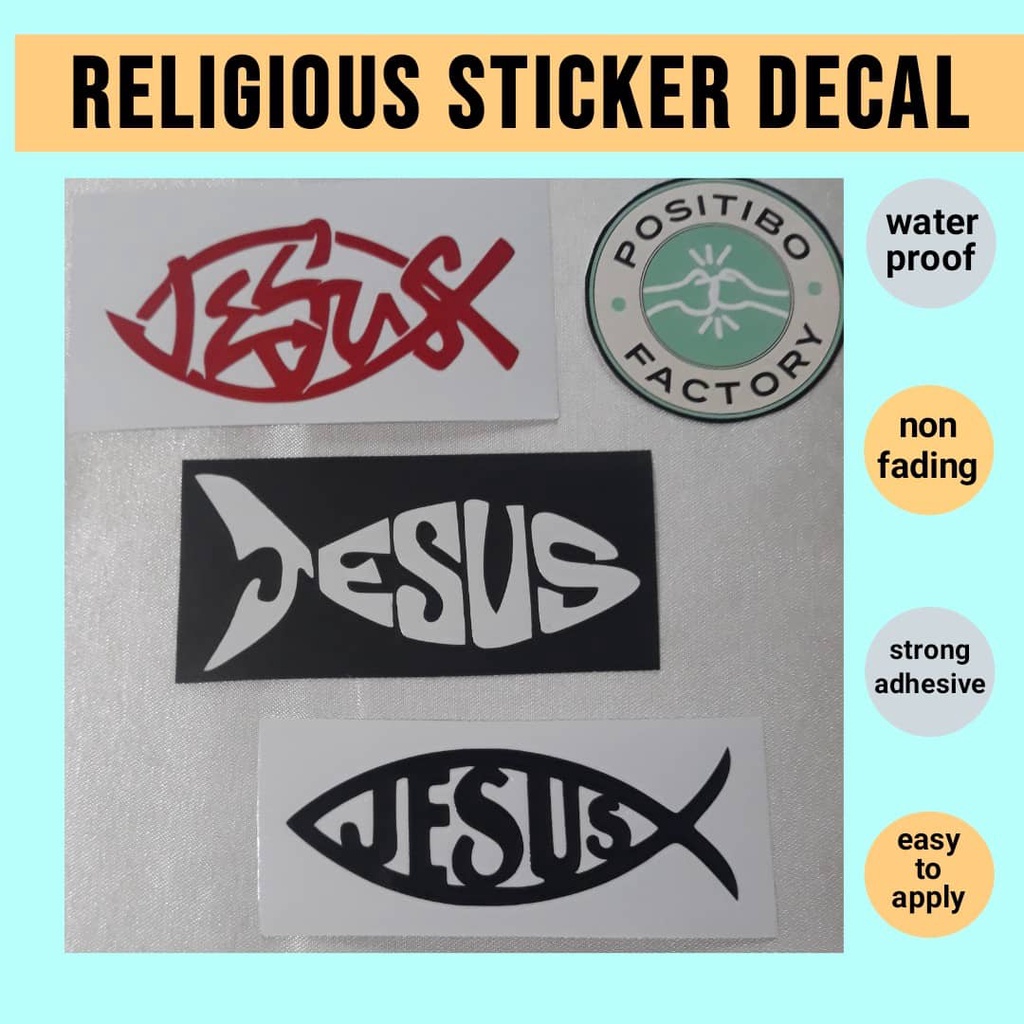 Religious Sticker Decal Jesus Fish in 3 Designs and 3 Colors: Black ...