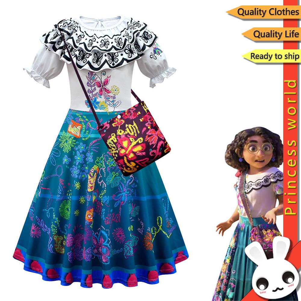 Disney Encanto Mirabel Clothes Cosplay Costume Kids Girl Dress Fancy