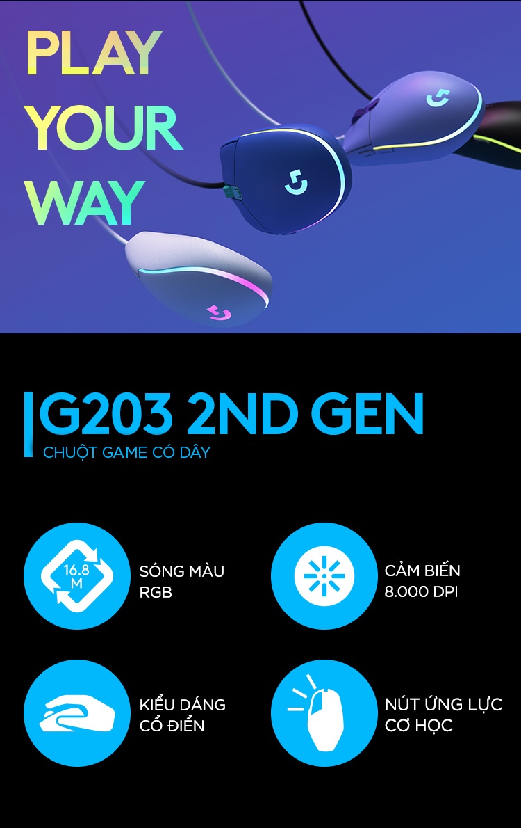 Logitech G203 Lightsync wired gaming mouse - RGB customization, 6 ...