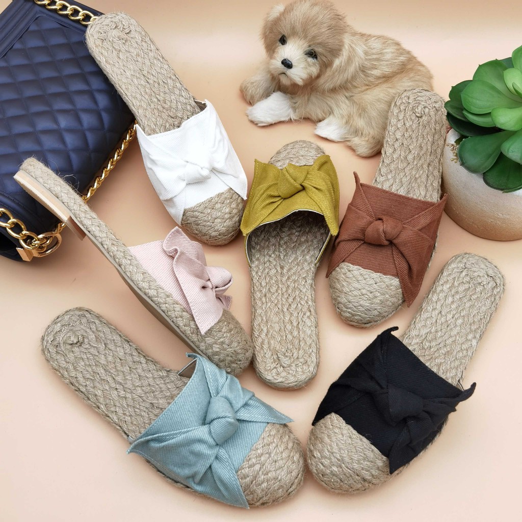 R&A007 Flat Semi-Pointed Toe with Abaca Footbed & Canvas Vamp Ribbon ...