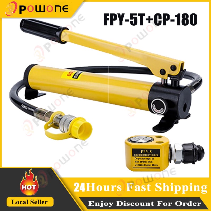 30 Ton Hydraulic Jack 10000 Psi Cp-180 Hand Pump, Stroke 14mm And ZG3/8 Thread, Low Profile Hydraulic Cylinder, Jack Kit For Machine Shipbuilding (Color:with Pump