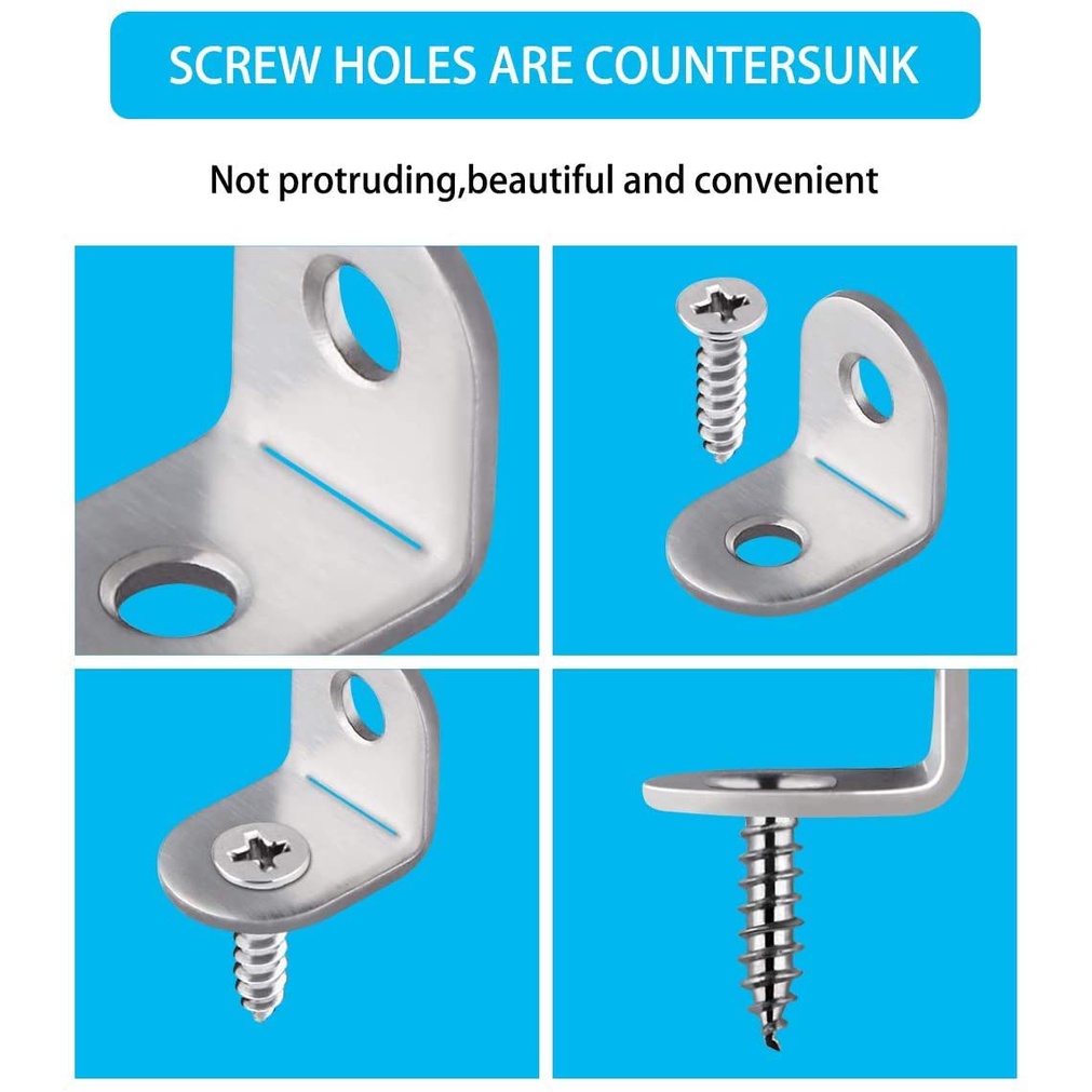 20 pcs Screw Mounted Corner Angle Bracket Stainless Steel Shelf Support ...