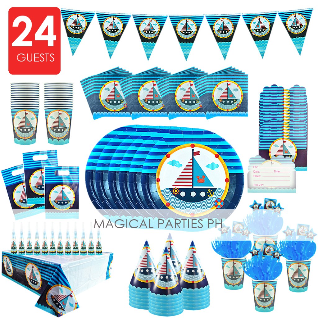 238 Pcs ALL-IN PACKAGE] NAUTICAL Party Supplies Tableware and Birthday  Needs for 24 Guests