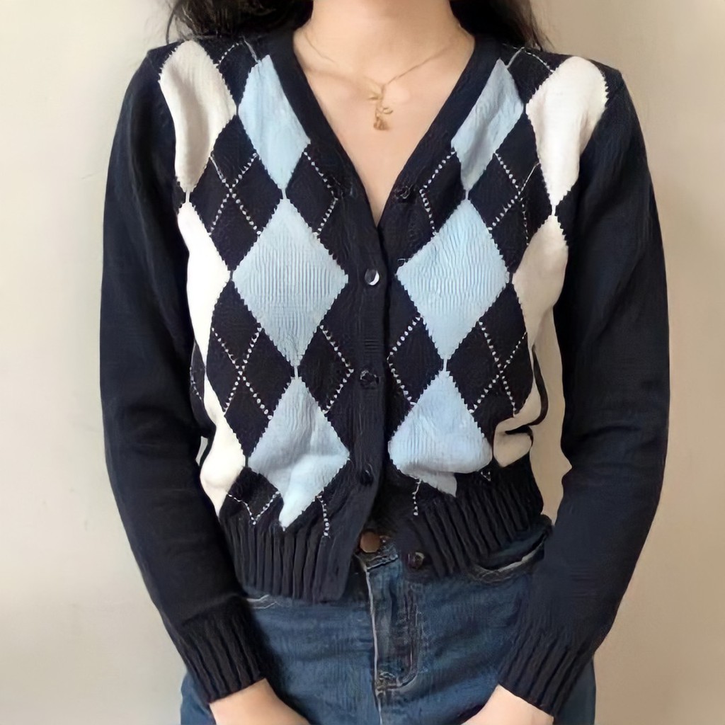 Argyle Long Sleeve Vest Knit Vest Shopee Philippines