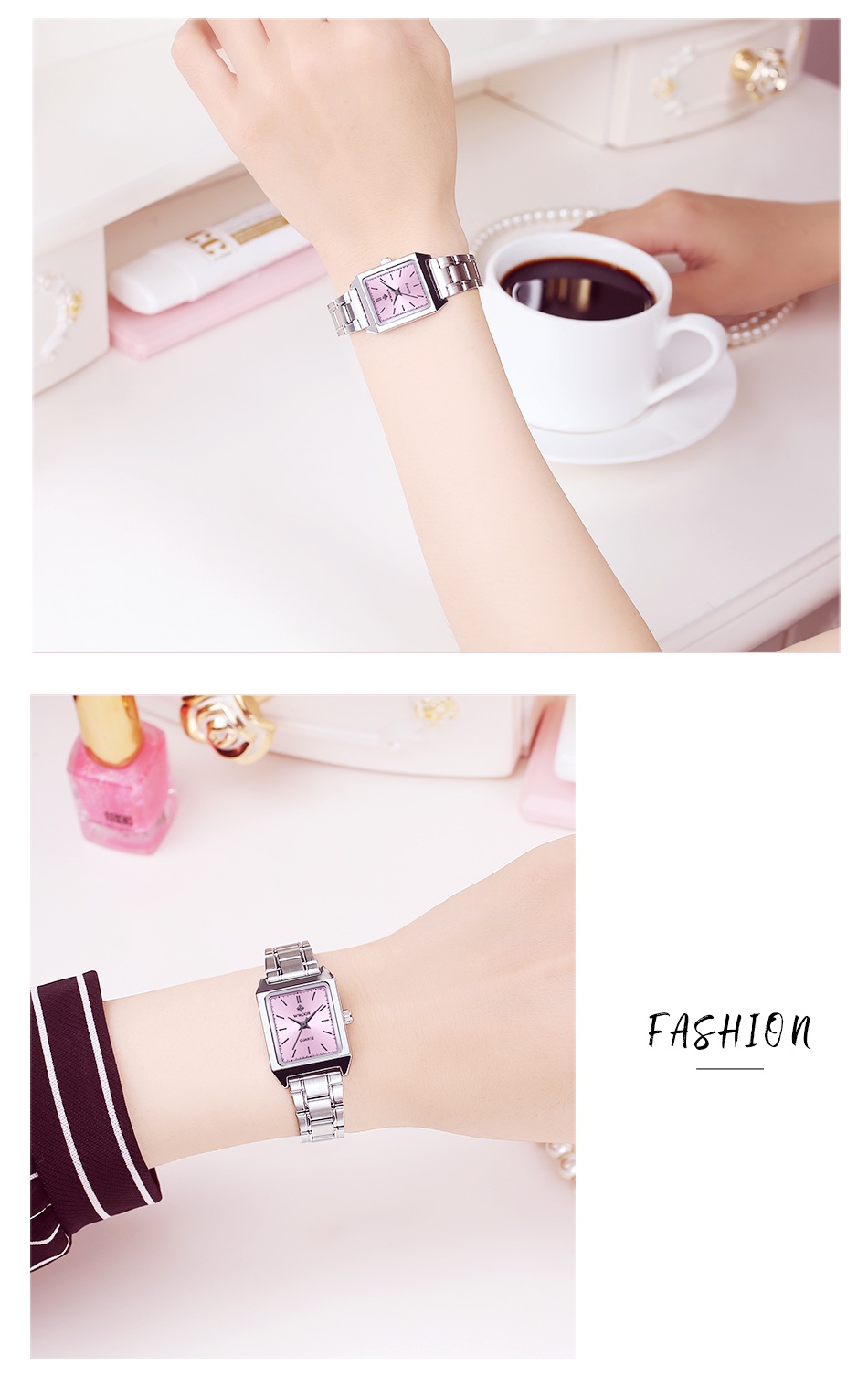 Wwoor Women Square Watch Simple Design Luxury Stainless Steel Quartz ...