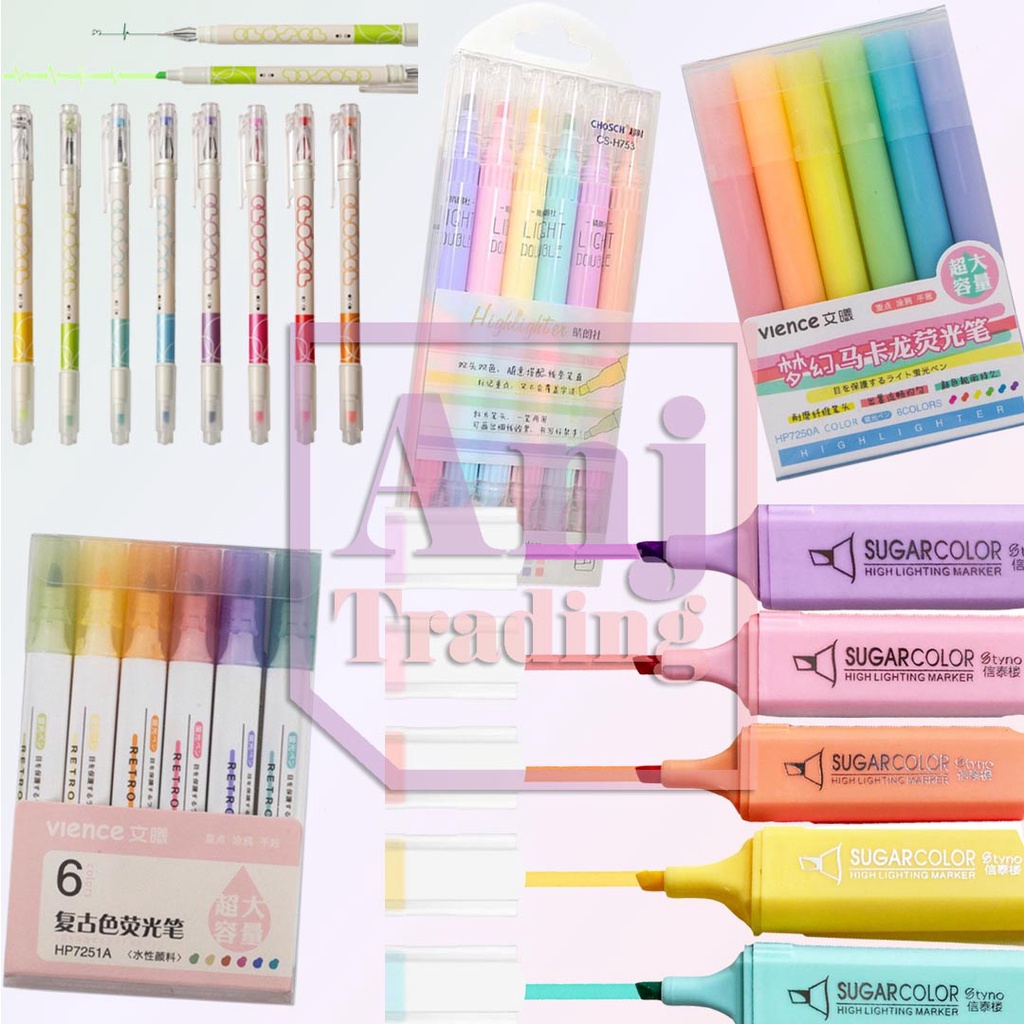 Pastel Neon Kawaii Color Marker Highlighter Set School Supplies ...