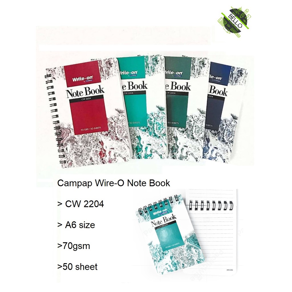 CAMPAP White-on Note Book Wire-O A6 50s (CW2204) | Shopee Philippines