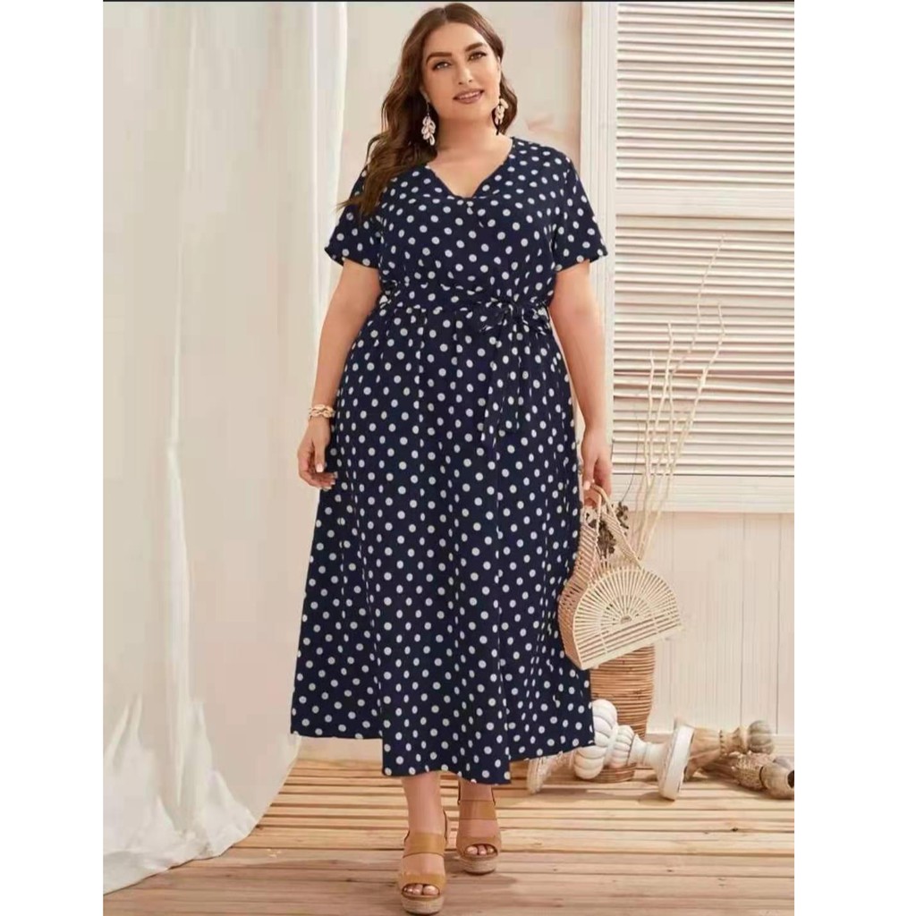 Plus Size Polka dots Print Summer Dress Bohemian Maxi dress | Shopee ...