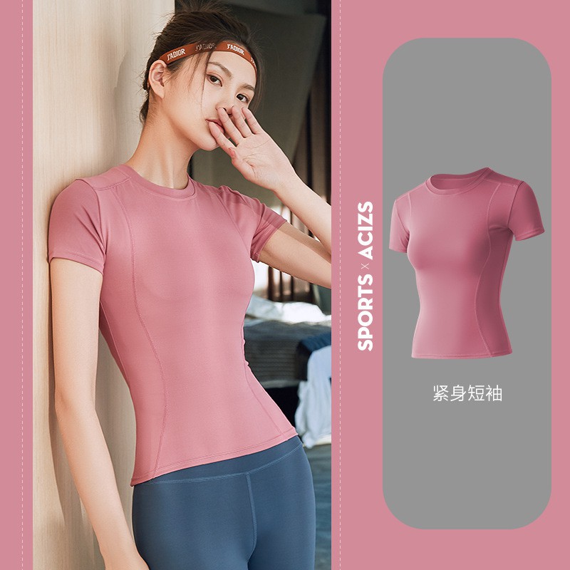 NEW-Stretch Women's Sports Short-sleeved T-shirt Gym Running Yoga Wear ...