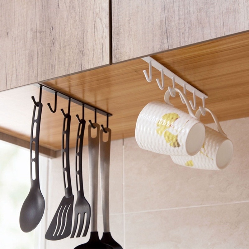 6 Hooks Cup Holder Hang Kitchen Cabinet Shelf Storage Rack Organizer ...