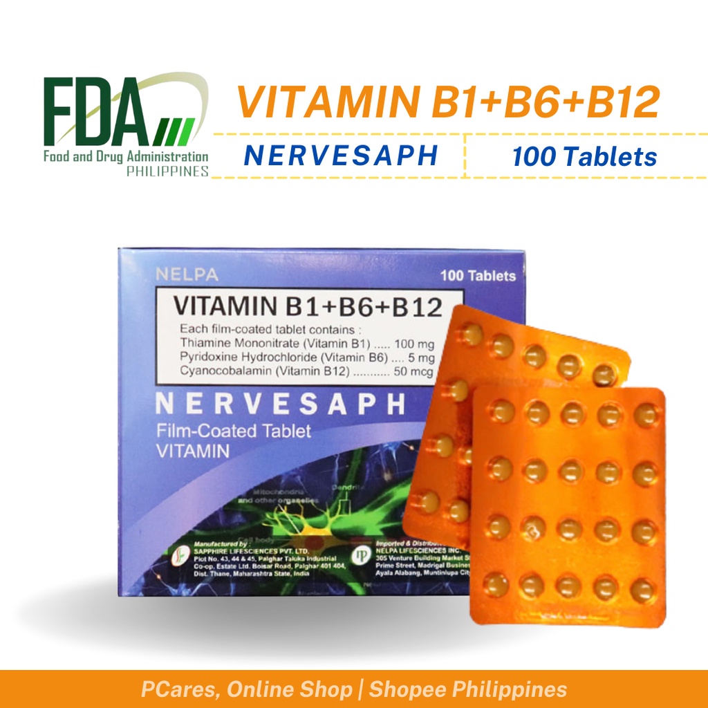 Nelpa- Vitamin B1+B6+B12 (Nervesaph) 100mg / 5mg/ 5-mcg Tablet 100's ...