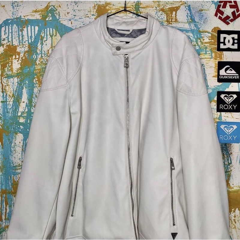 Guess white leather outlet jacket