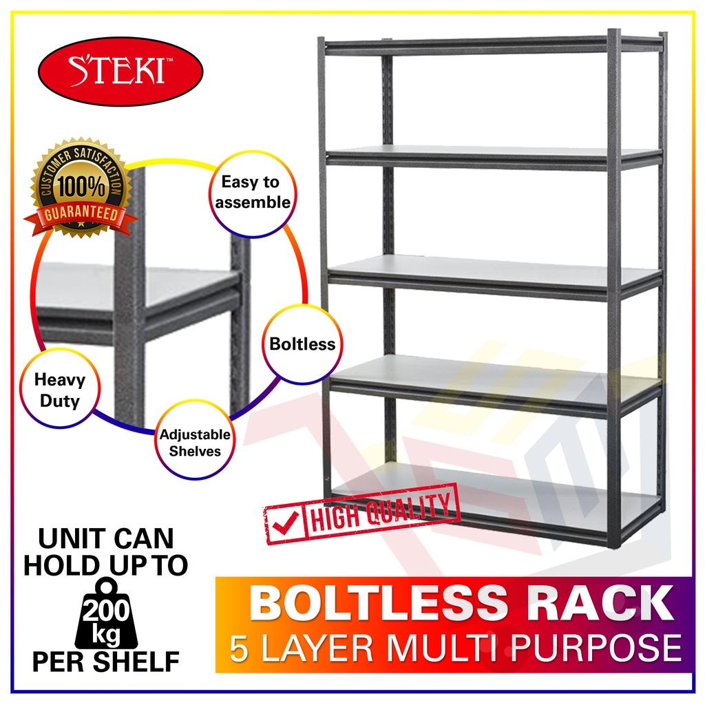 5 Layer Boltless Rack with 15mm White Melamine Shelves Supports 200kg