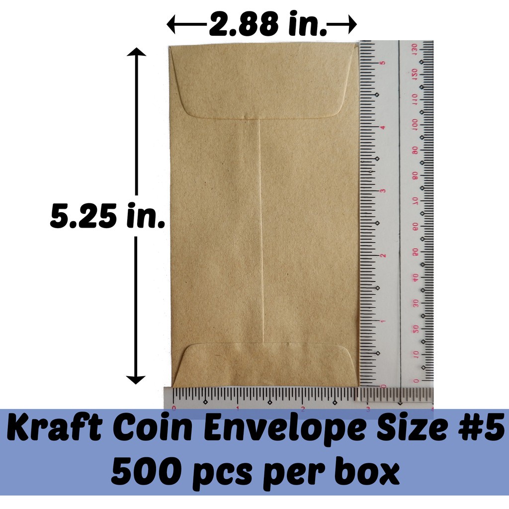 Coin Envelope 500 pcs Size No. 5 Kraft Brown 2.88 in. x 5.25 in